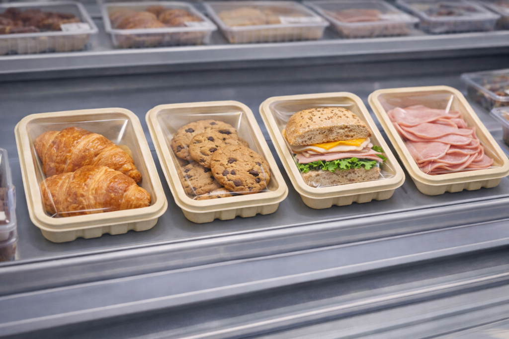 bakery and deli selection in trays